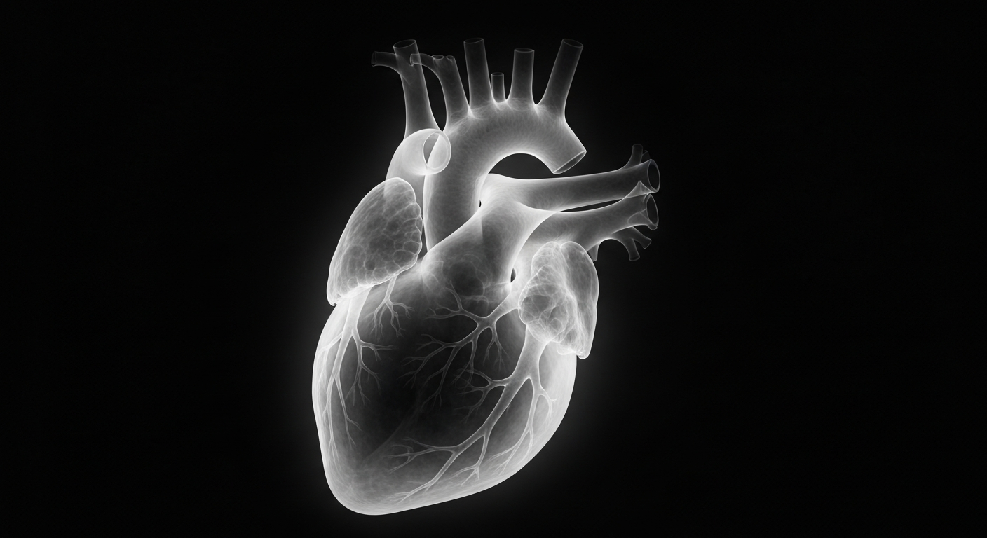 A ghostly, translucent X-ray photograph of a human heart, glowing against a dark background, conceptually representing the life-saving power of organ donation.