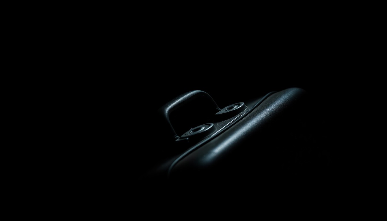 An extreme close-up of an abandoned suitcase handle against a pitch-black background, conveying the stark, gritty, and investigative nature of this crime scene discovery.