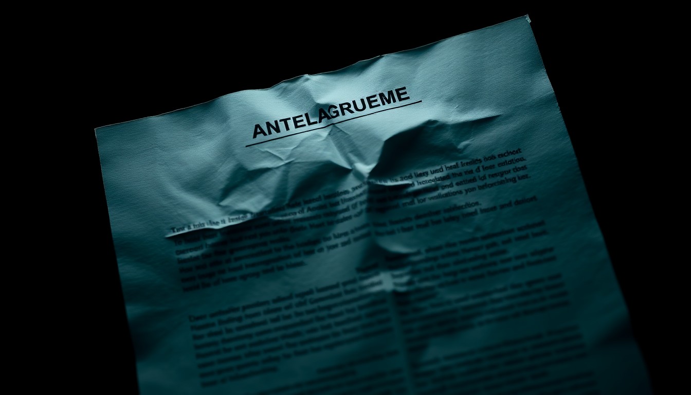 An extreme close-up photograph of a crumpled rental agreement or lease document, the harsh flash lighting creating a stark, gritty, investigative aesthetic that conceptually represents the fraudulent nature of these online rental scams.