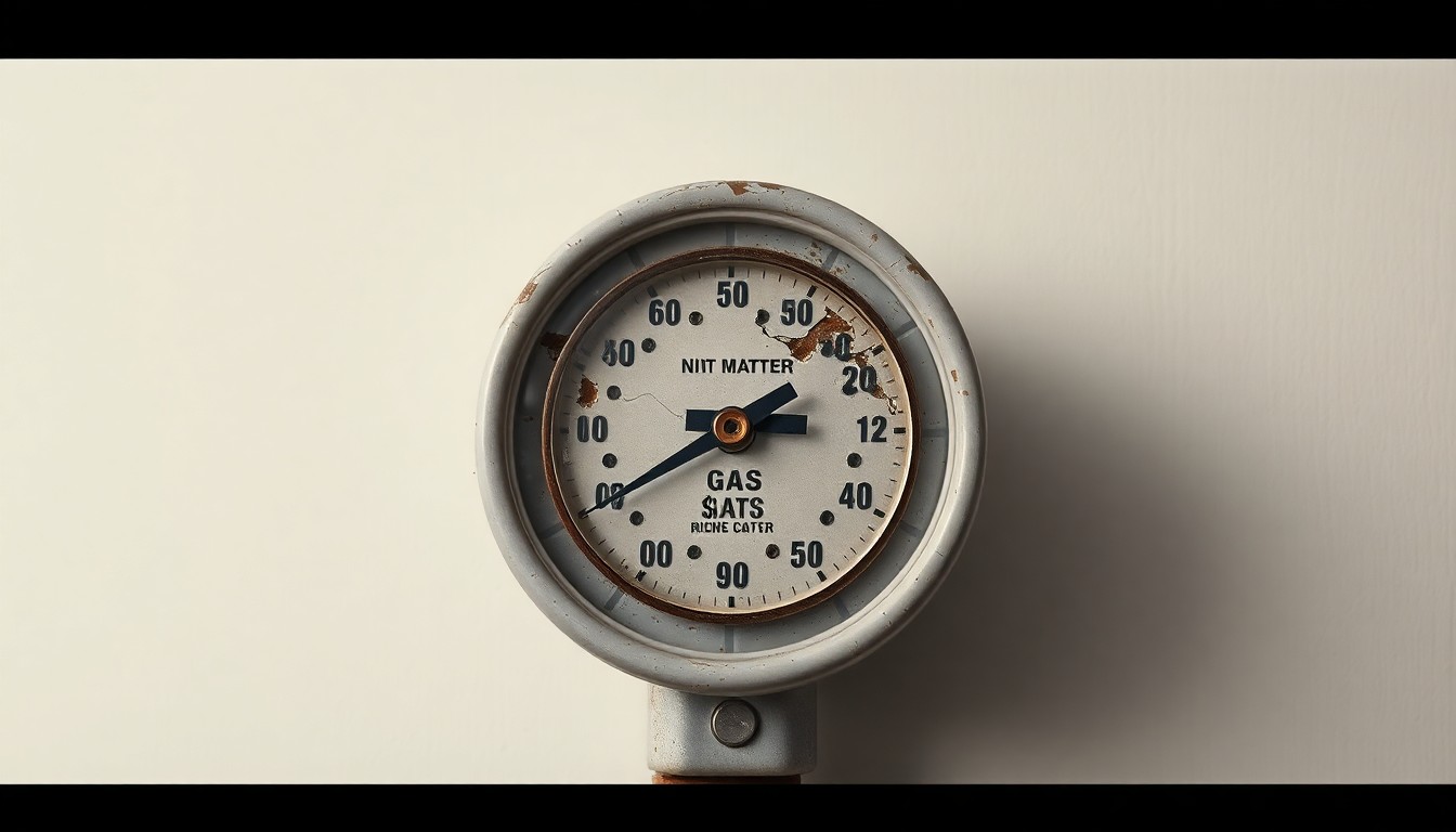 A close-up photograph of a weathered, cracked gas meter dial against a clean, monochromatic background, representing the aging infrastructure and rising costs at the heart of this story about a proposed utility rate hike.