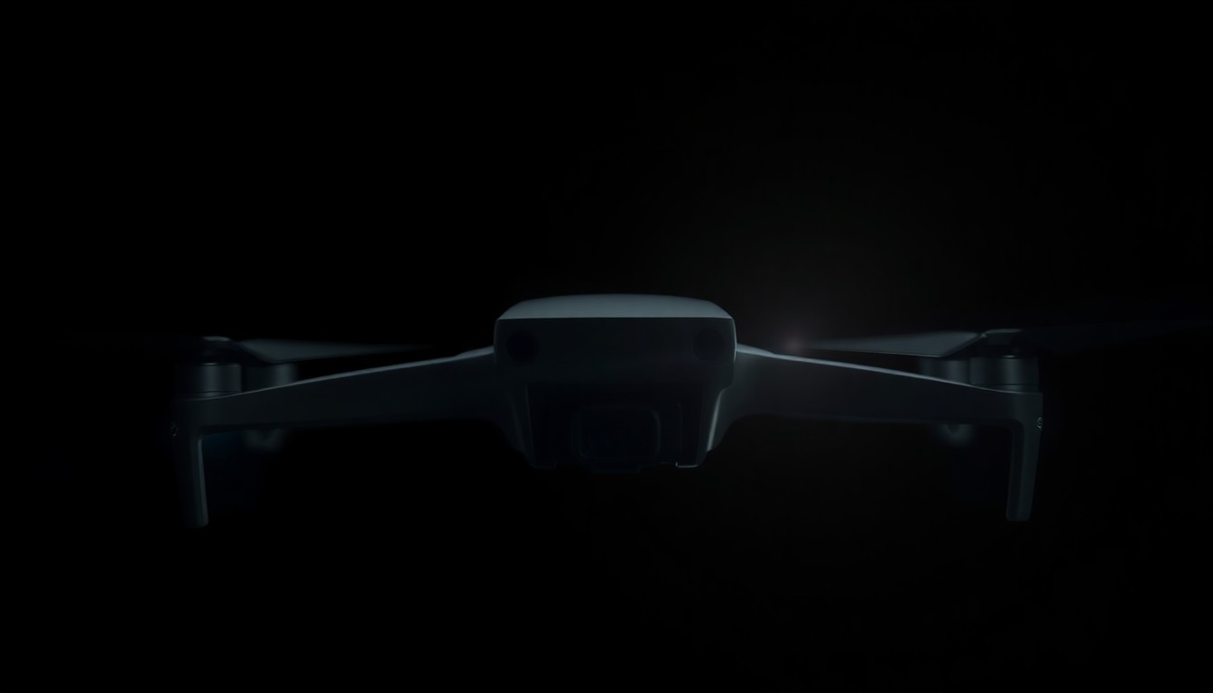 An extreme close-up photograph of a single drone propeller against a pitch-black background, lit by a harsh, direct camera flash, conceptually representing the technology used to smuggle illegal items into a prison.