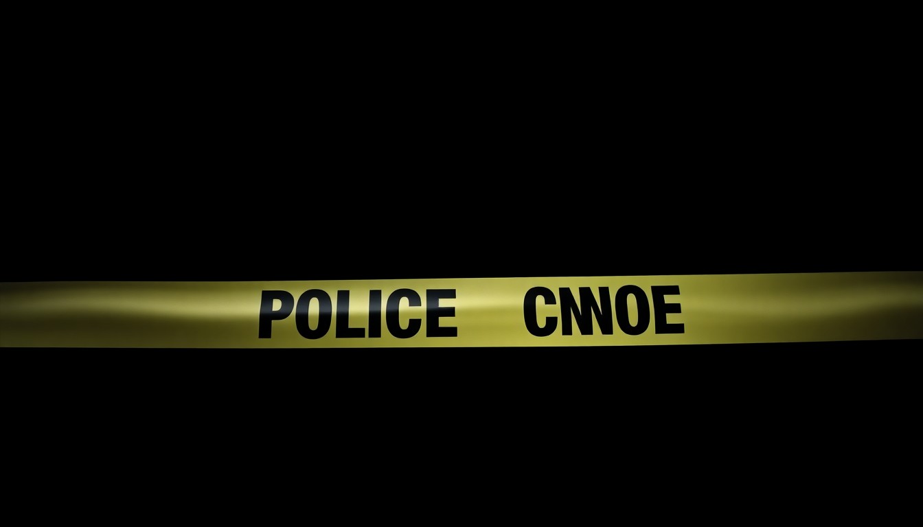 An extreme close-up photograph of a police evidence marker or crime scene tape against a pitch-black background, lit by a harsh, direct camera flash, conceptually representing the city's efforts to address violent crime through a collaborative public safety program.