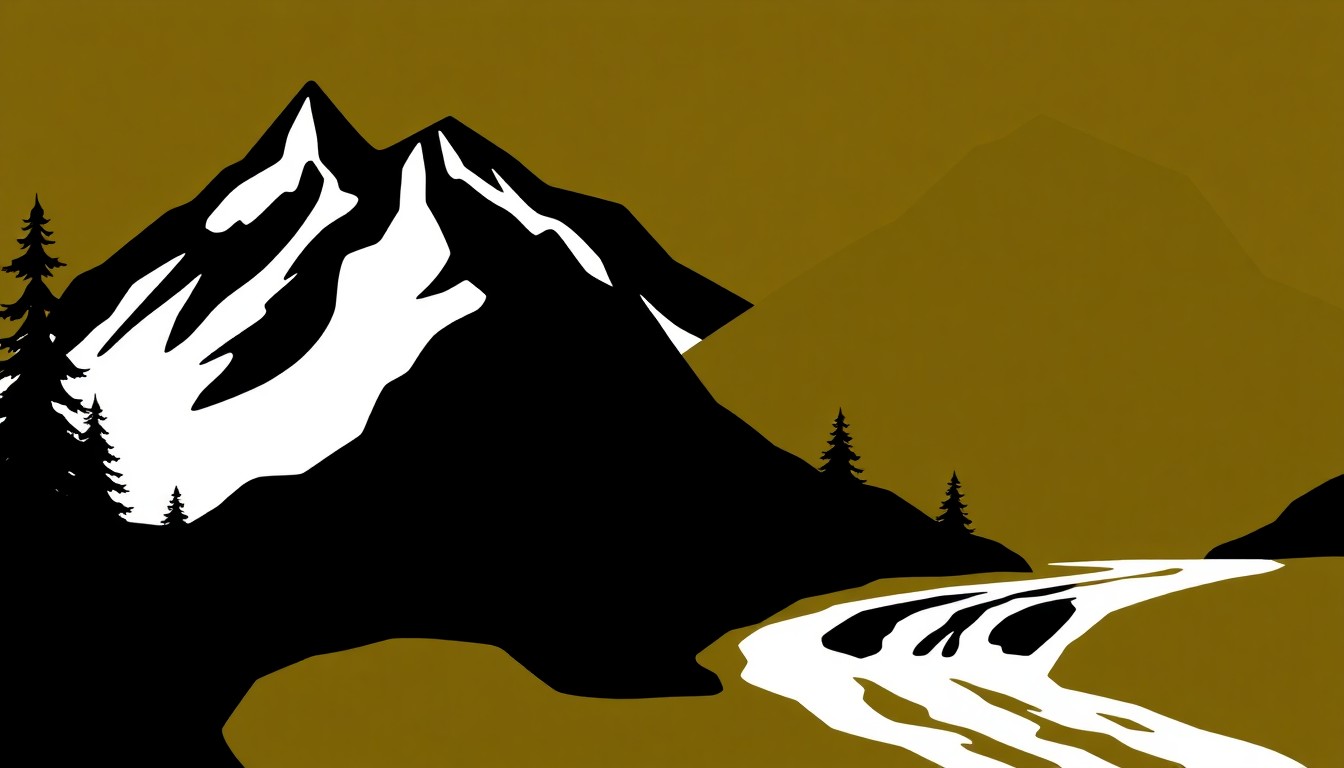 An abstract, geometric composition of sharp, overlapping black silhouettes representing the natural elements of the Appalachian landscape, conveying a sense of dynamic movement and artistic expression.