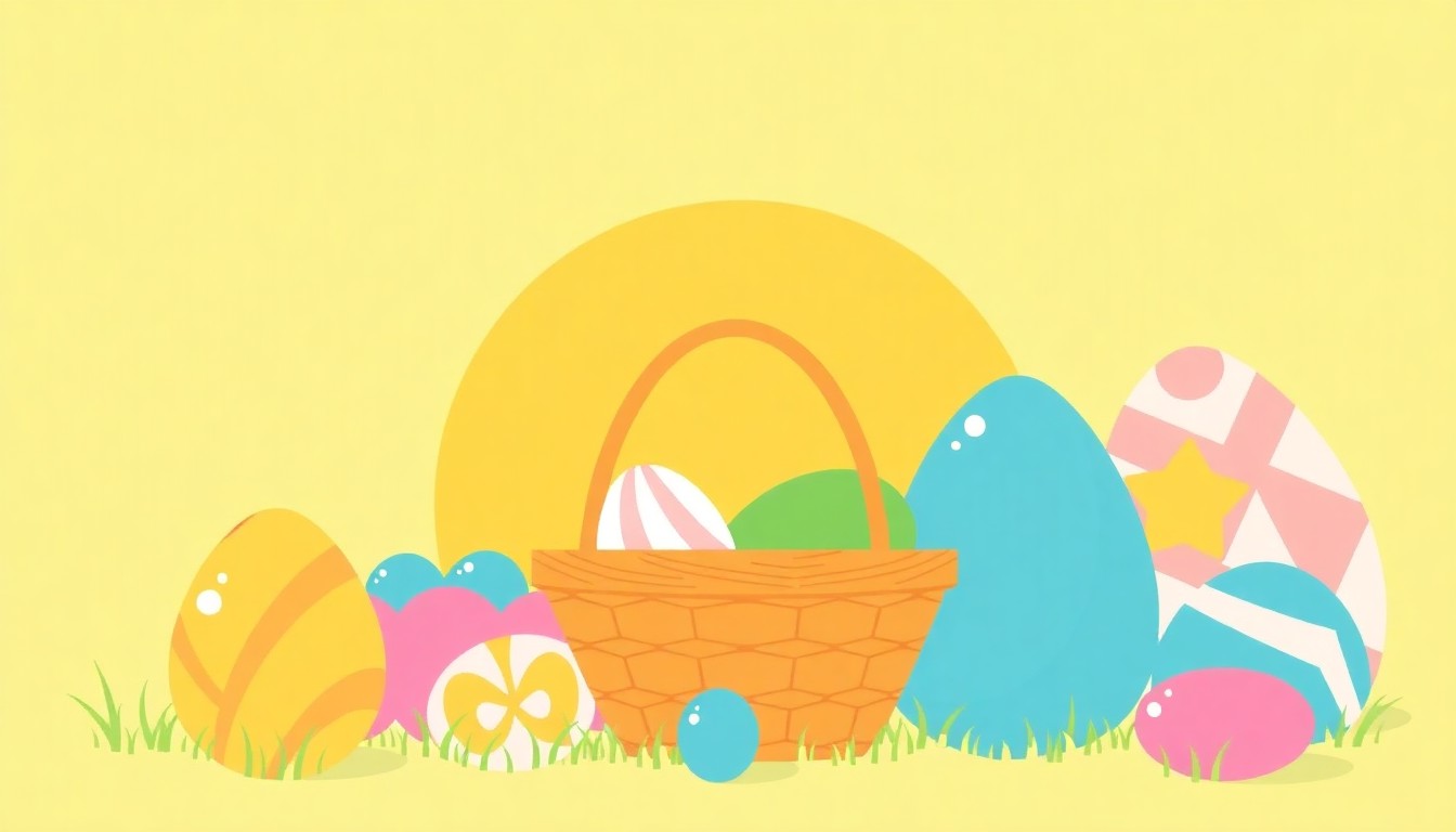 A vibrant abstract composition of overlapping triangles and circles in shades of red, blue, and yellow, conceptually representing the creative, cost-conscious approach parents are taking to Easter basket preparation.