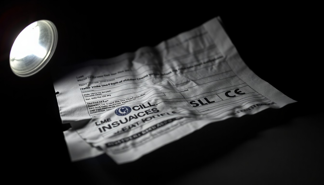 An extreme close-up photograph of a crumpled medical bill or insurance claim form, capturing the harsh, gritty details of the object to conceptually represent the healthcare fraud uncovered in this investigation.