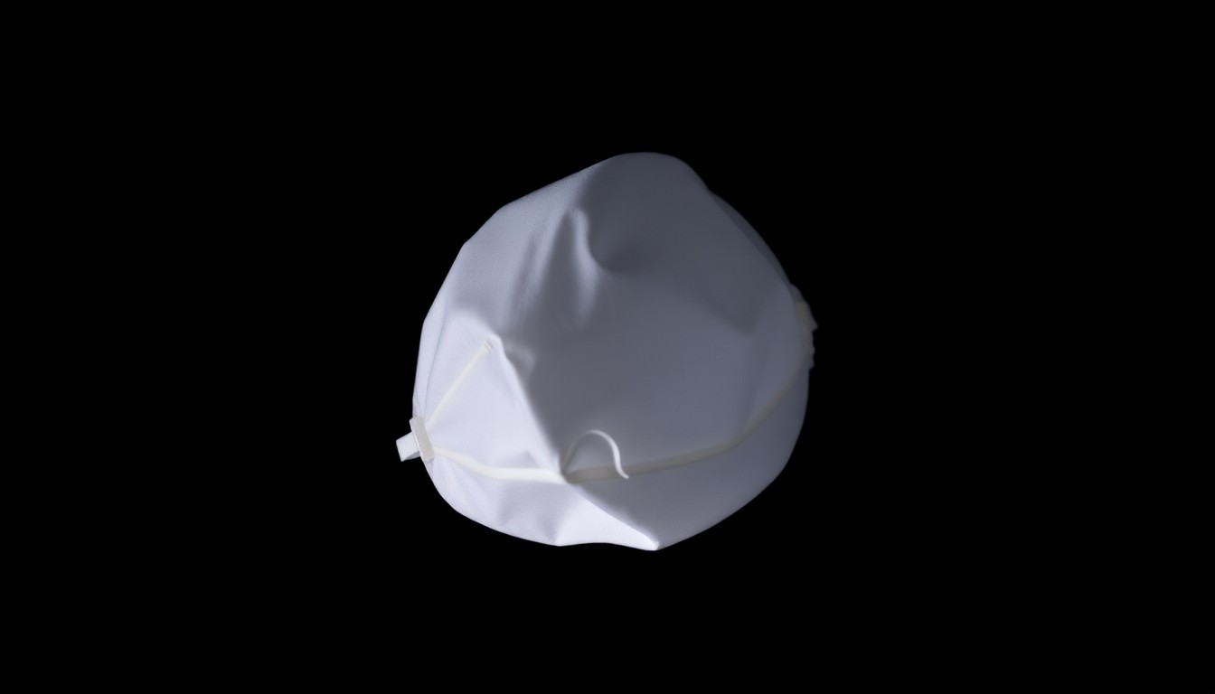 An extreme close-up of a crumpled oxygen mask against a dark background, conceptually representing the dangers faced by Everest climbers caught up in an alleged insurance fraud scheme.