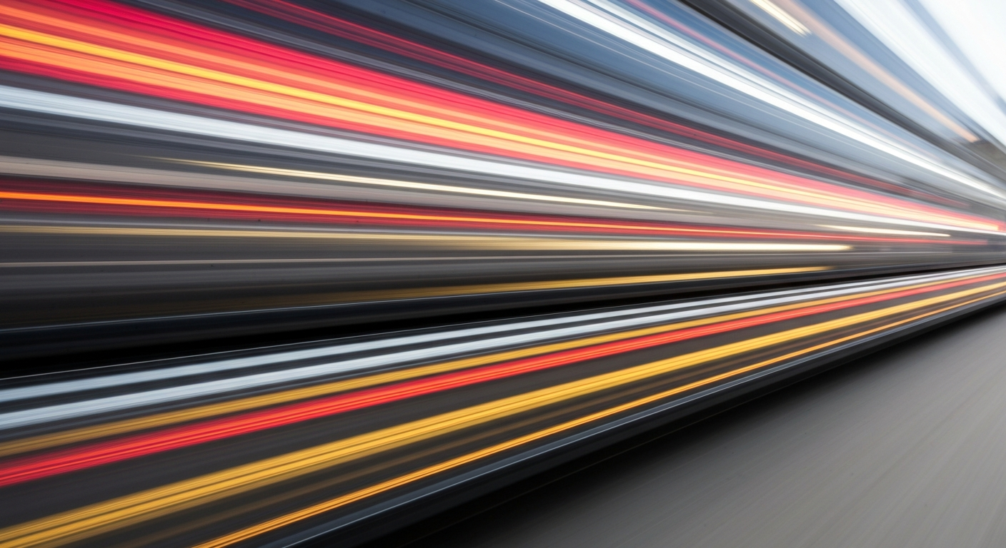 An abstract, colorful image with sweeping, blurred lines representing a moving vehicle, conveying a sense of speed and modern engineering.