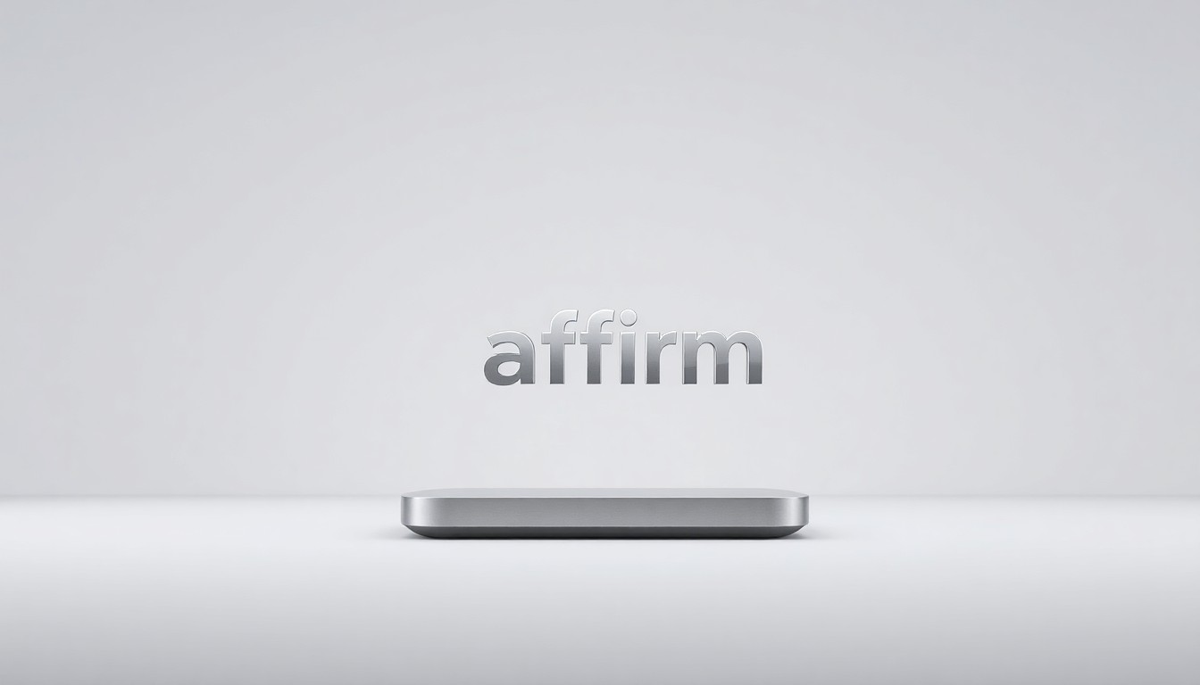 A sleek, metallic Affirm logo or product against a clean, monochromatic background, conveying a sense of modern, premium financial technology through the use of polished, geometric shapes and dramatic studio lighting.