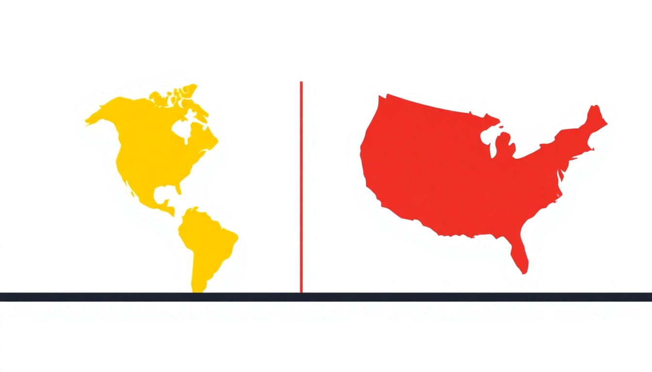 A minimalist, Bauhaus-inspired illustration using bold shapes and primary colors to conceptually represent the fluctuating balance of U.S. imports and exports.