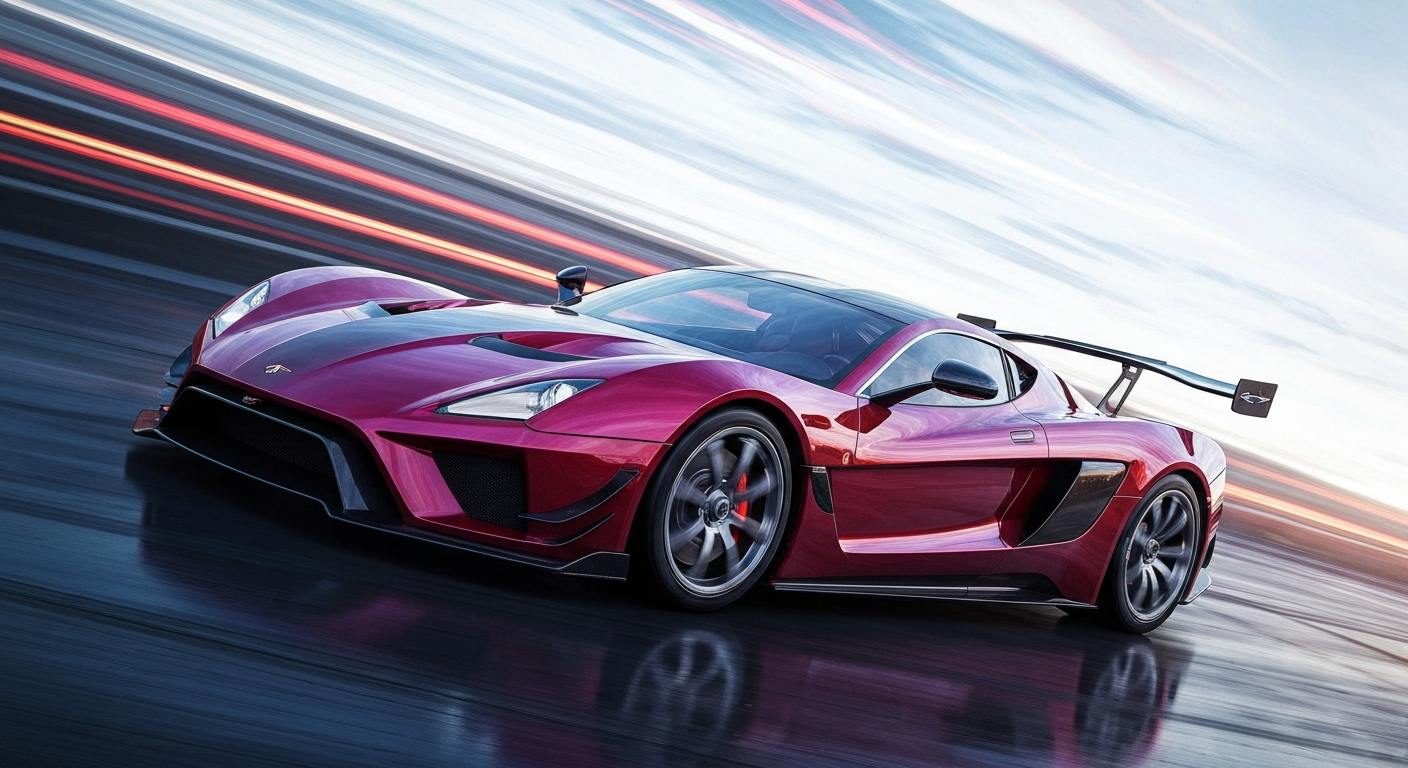 An abstract, colorful image conveying the raw power and speed of the Zenvo Aurora Agil hypercar, with blurred lines and streaks of motion capturing the vehicle's dynamic performance.