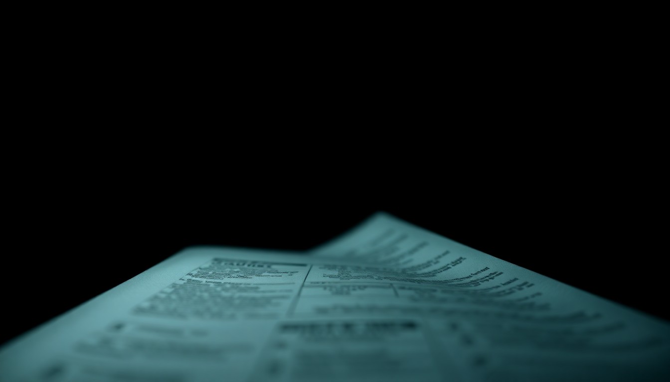 An extreme close-up photograph of a medical research document or file folder, lit by a harsh, direct camera flash against a pitch-black background, creating a stark, gritty, investigative aesthetic that conceptually represents the theft of sensitive intellectual property.