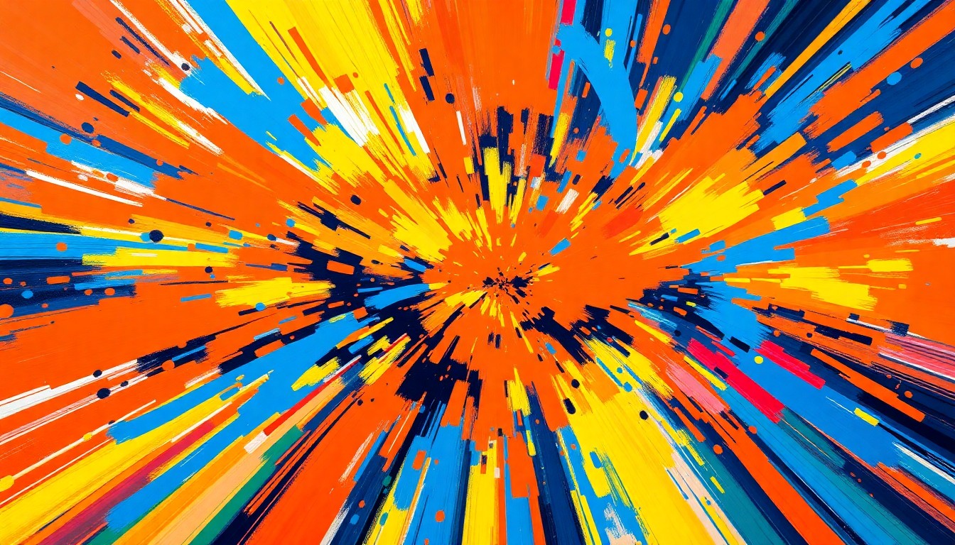 An abstract, energetic painting featuring bold, neon-colored brushstrokes that convey the excitement and intensity of sports betting, without any recognizable imagery or text.