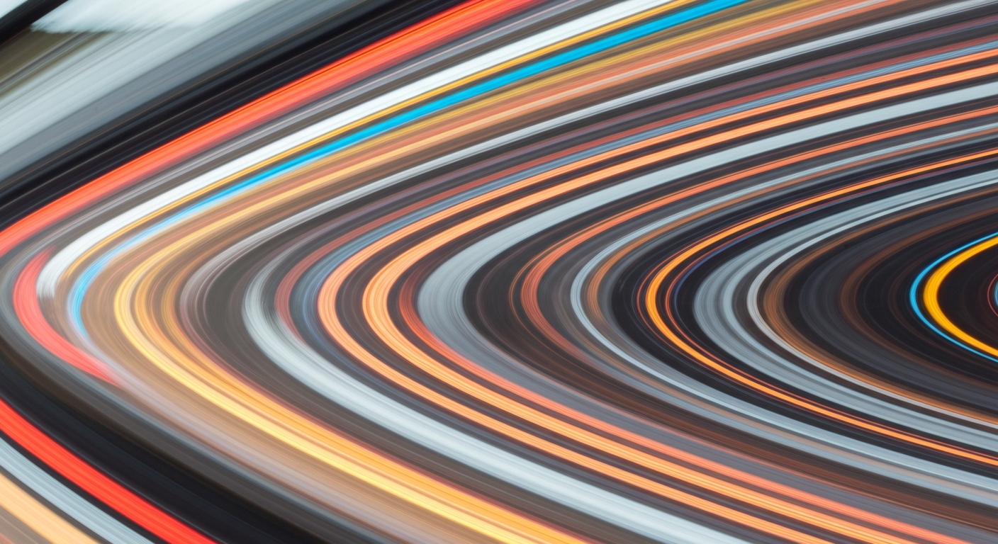 Sweeping abstract streaks of vibrant color and motion, conveying the chaos and danger of high-speed traffic collisions.