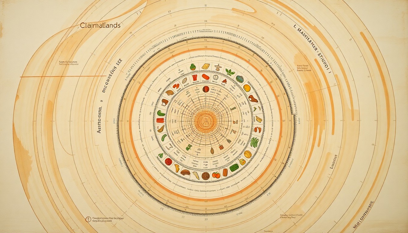 A highly textured, abstract painting featuring sweeping geometric shapes and organic forms in earthy tones, conceptually representing the varied and thoughtfully curated food options for the Artemis II astronauts.