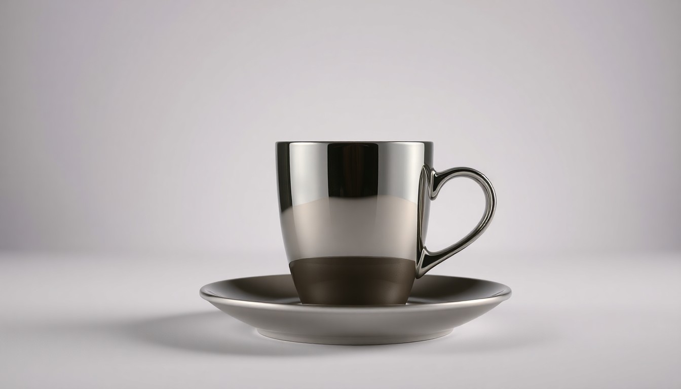 A high-end, photorealistic studio still-life photograph featuring a polished, metallic Starbucks coffee cup and saucer set against a clean, monochromatic background, symbolizing the strategic partnership between the two companies.