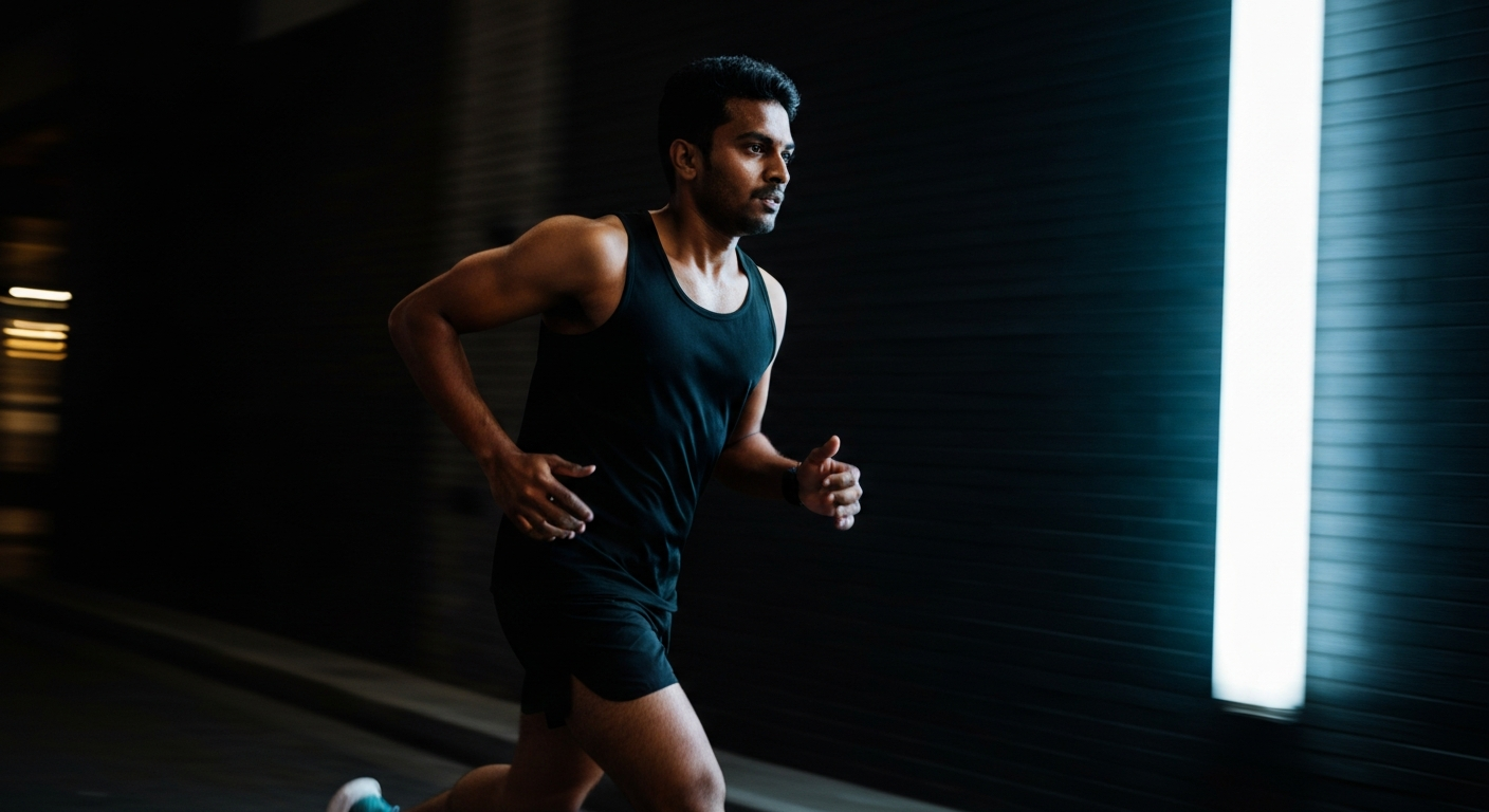 A vibrant neon outline of a person running, representing the active, energetic spirit of the new Emplify Health Field community hub.