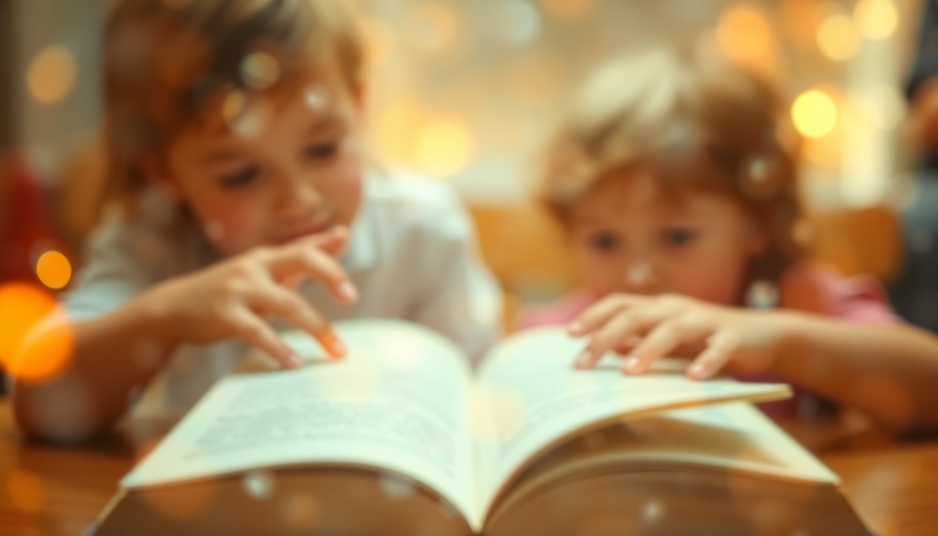 An abstract, impressionistic photograph of blurred hands turning the pages of a book, captured through a hazy, rain-streaked lens and bathed in warm, soft light, conveying a contemplative mood around the film's themes of literacy access and dyslexia awareness.