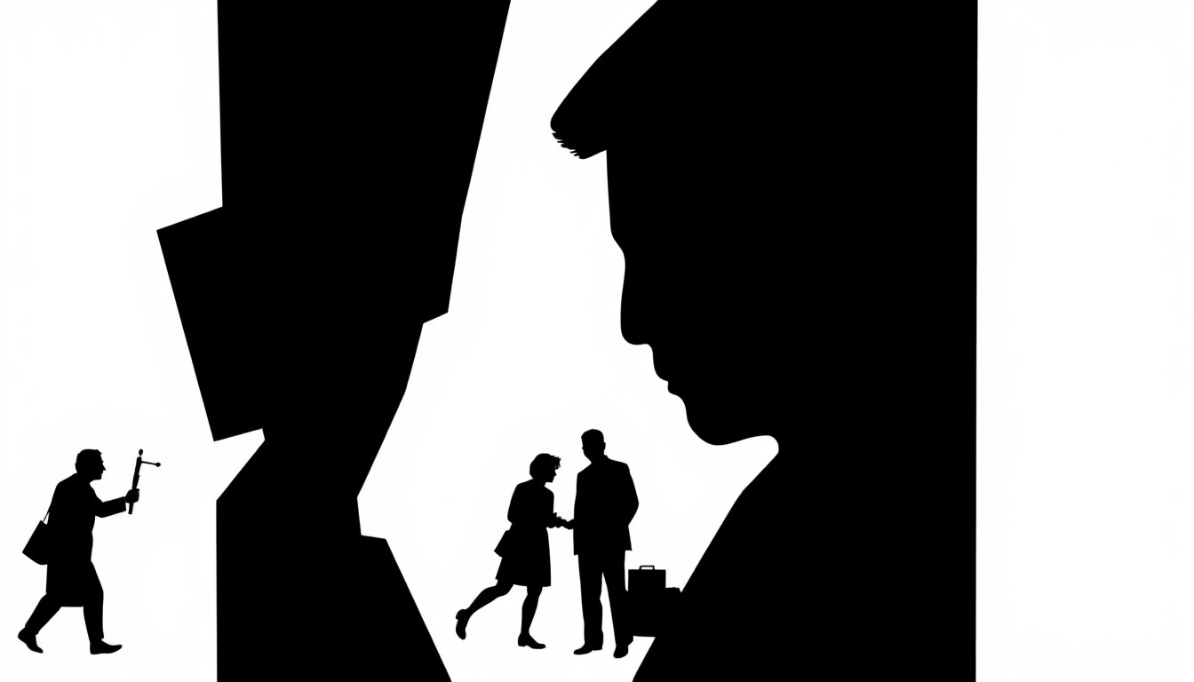 A bold, abstract composition of stark black geometric shapes and silhouettes, conceptually representing the themes of George Takei's memoir and the LA County Library's program to promote it.