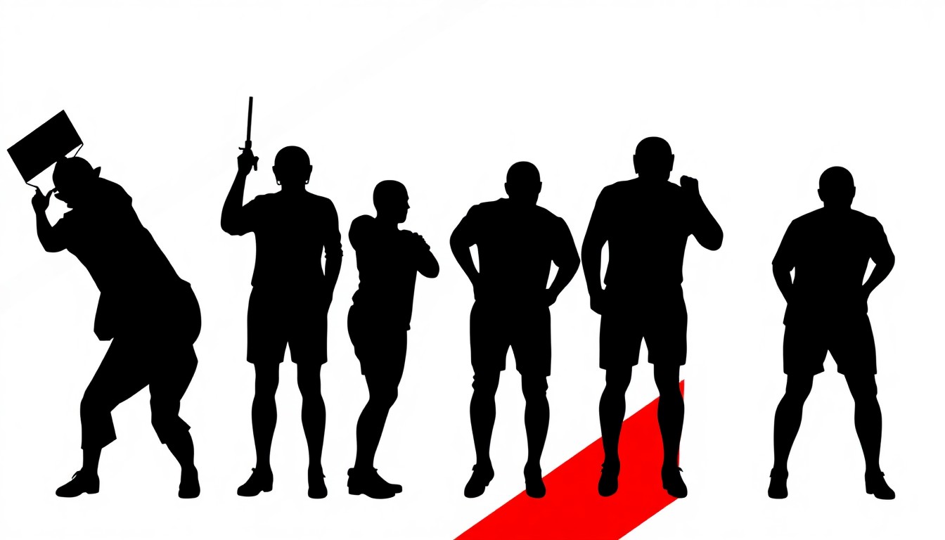 An abstract, minimalist illustration featuring bold, jagged black silhouettes against a bright red background, conceptually representing the public relations crisis faced by a professional sports team after an ill-advised April Fools' prank.