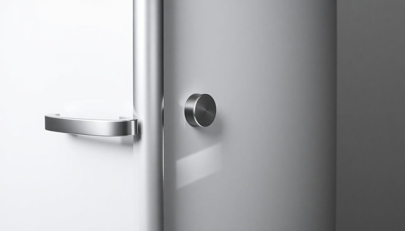 A high-end, photorealistic studio still-life photograph featuring polished chrome and stainless steel appliance parts arranged elegantly on a clean, monochromatic background, conveying a sense of quality and reliability.