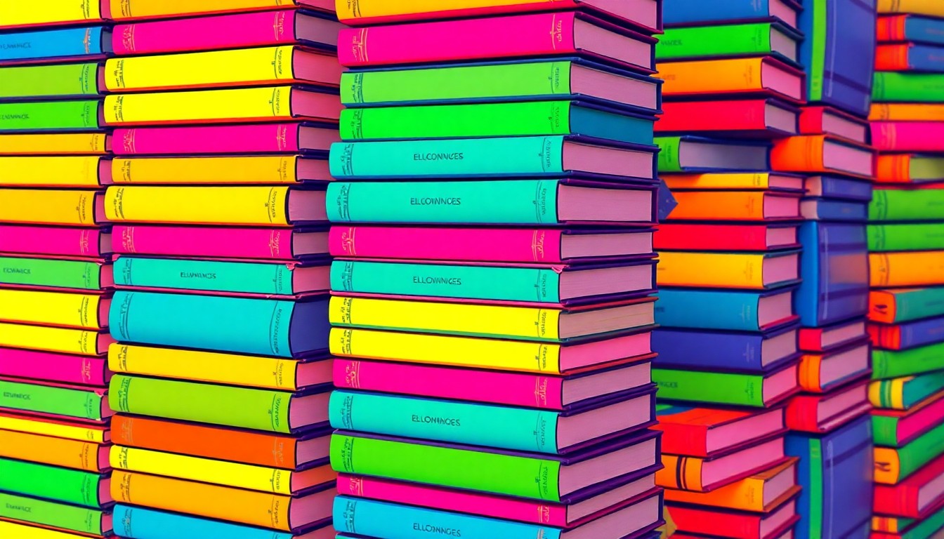 A grid of colorful, stylized children's books in bright neon shades, conceptually representing the educational mission and creative energy of a local literacy program.