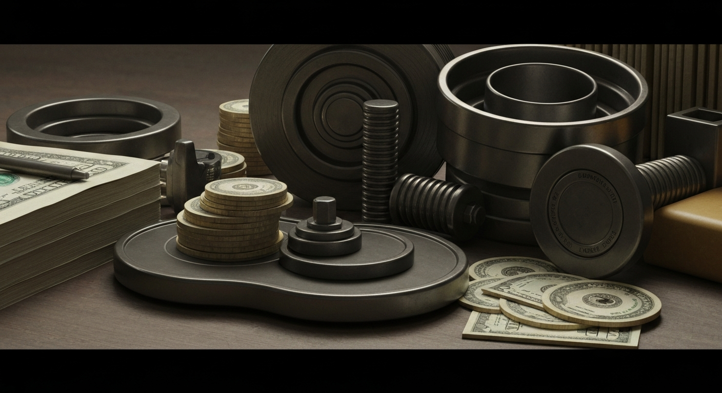 An extreme close-up of gears, levers, and other heavy industrial banking machinery, conveying a sense of the intricate financial systems and infrastructure that underpin a major technology company.