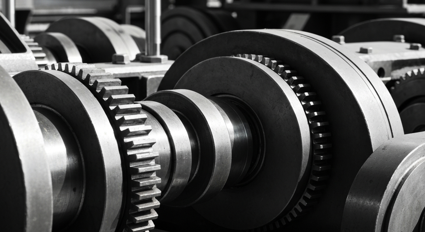 An extreme close-up of various gears, levers, and mechanical components that make up the complex infrastructure of the banking industry, conveying a sense of the hidden power and stability that underpins financial markets.