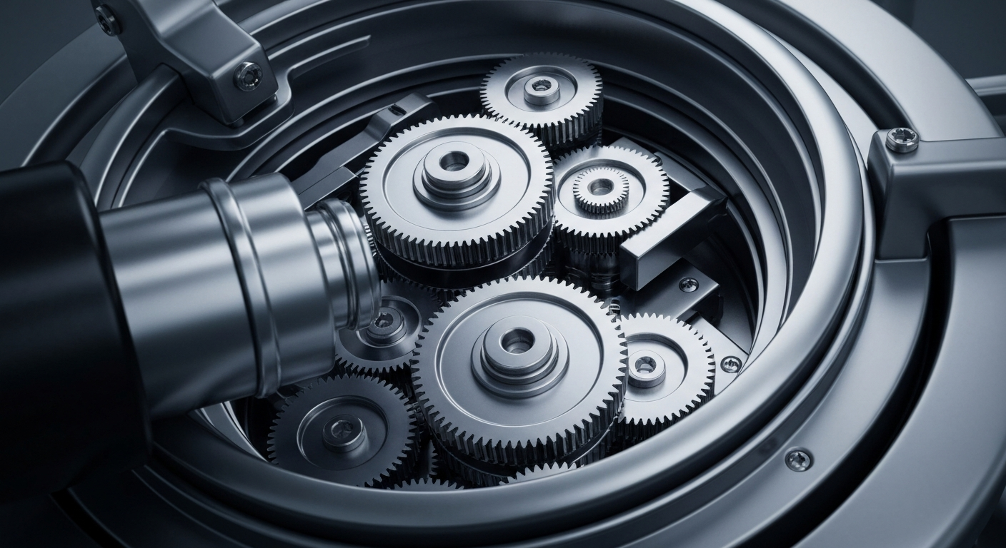 A highly detailed, cinematic close-up of the inner workings and machinery of a complex medical device, conveying the technical sophistication and engineering prowess driving Zenas BioPharma's drug development efforts.