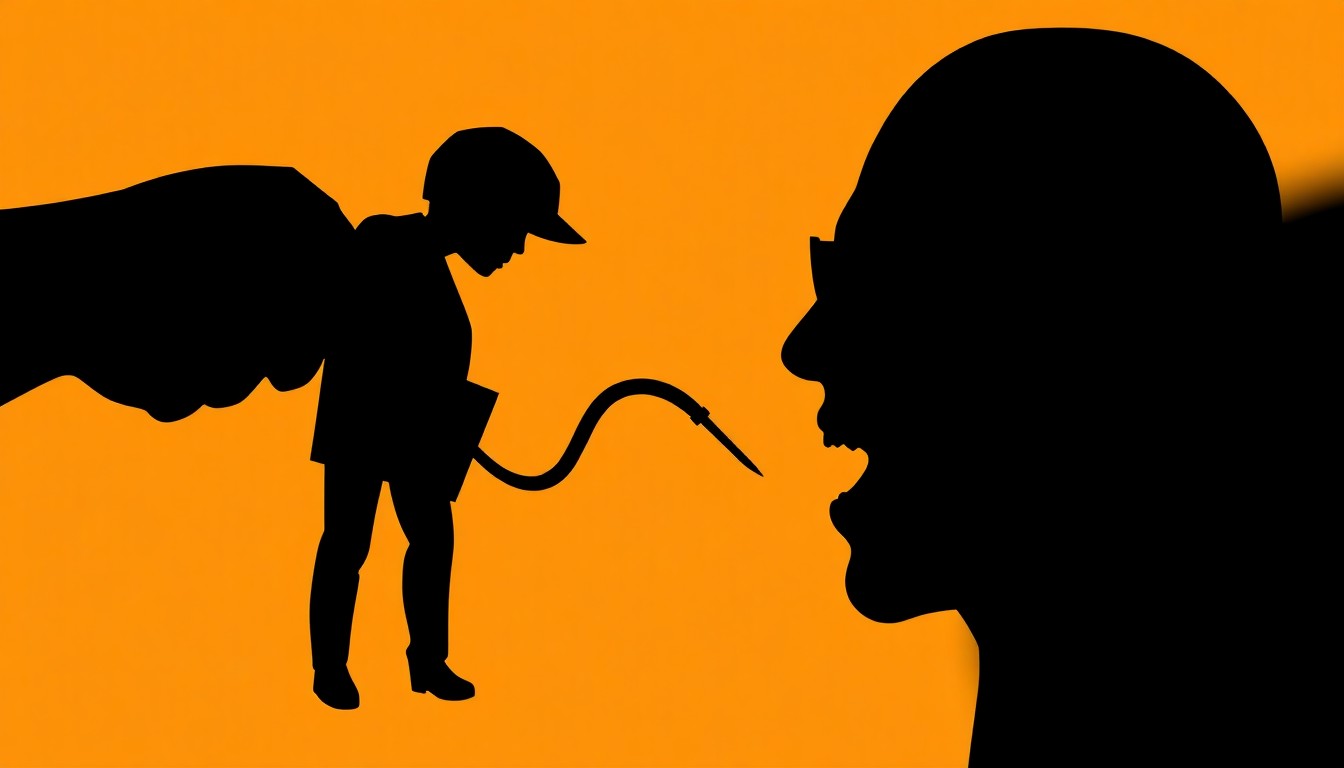 A dramatic black and white illustration featuring bold, jagged silhouettes of a dentist's tools and medical equipment, abstractly representing the double life of the show's central character.