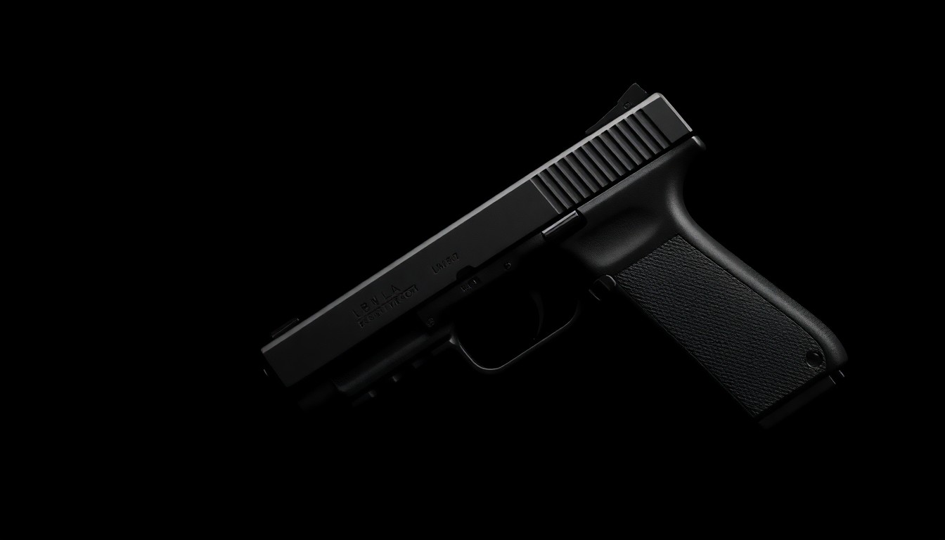 An extreme close-up of a handgun magazine reflecting a bright flash of light, conceptually illustrating the stark, investigative nature of a gun crime case against a repeat offender.