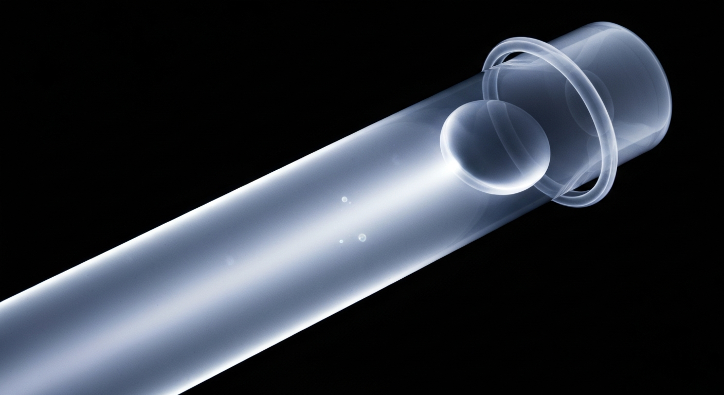 An extreme close-up of a translucent, glowing test tube filled with a ghostly liquid sample, conceptually representing the precision and reliability of Dahl Memorial's laboratory operations.