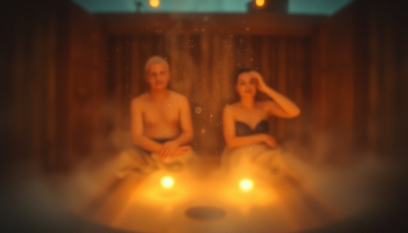 An extremely blurred, abstract image composed of soft, warm pools of light and hazy, indistinct shapes, evoking the cozy, steam-filled atmosphere of a traditional Finnish sauna.