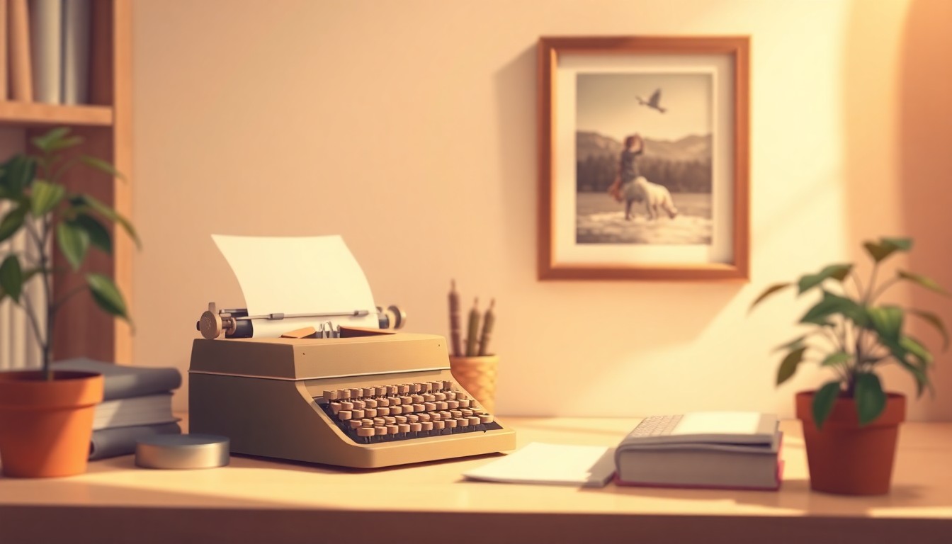 An abstract, out-of-focus photograph in warm, earthy tones depicting the cozy elements of a home office, conceptually representing the legacy of a longtime local journalist.