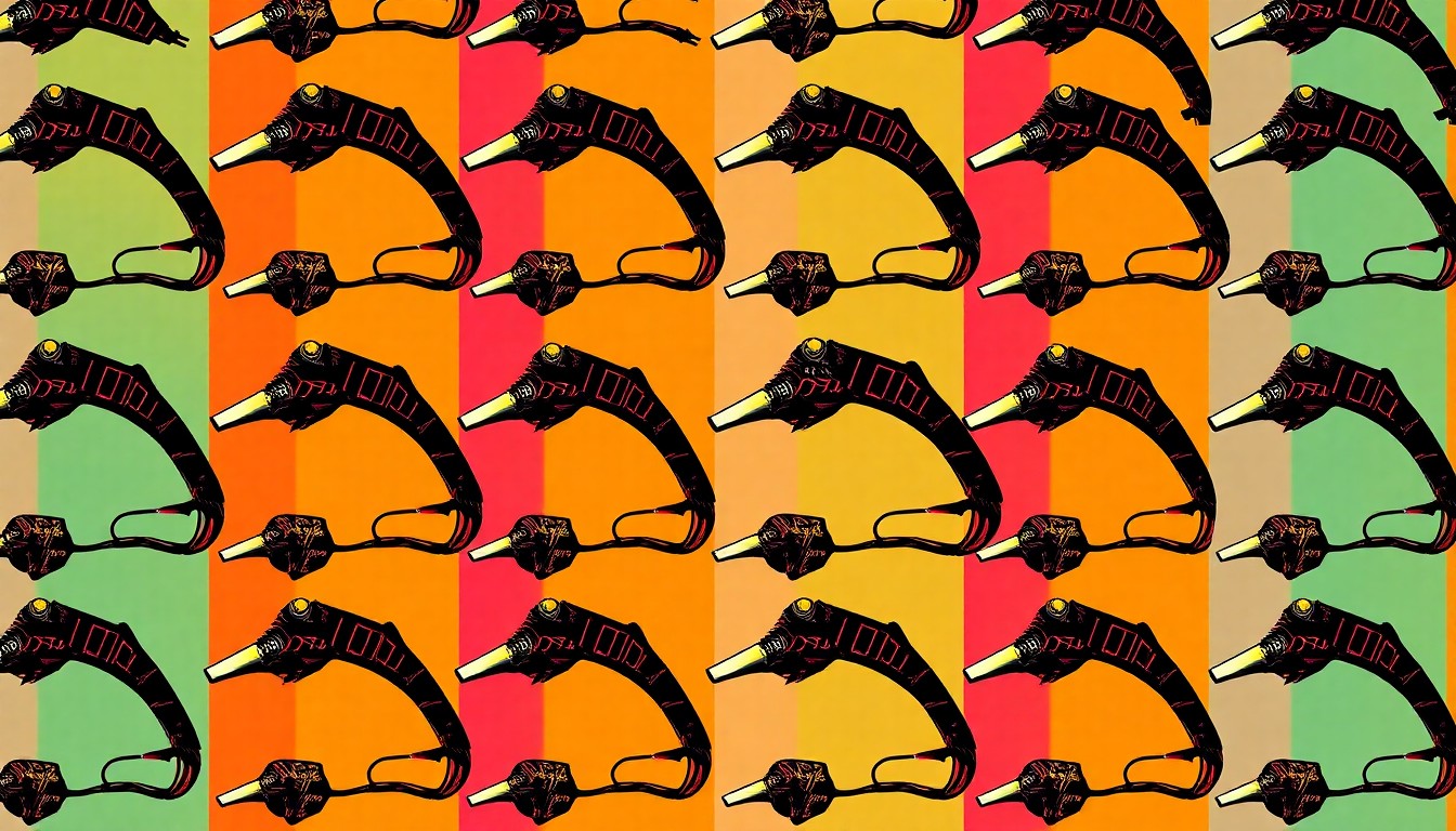 A bold, colorful silkscreen-style illustration featuring a welding torch repeated in a grid pattern, conceptually representing the hands-on technical training opportunities being expanded at Mediapolis schools.