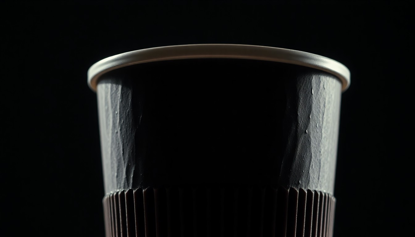 An extreme close-up photograph of a reusable cup cover, its textured surface and material details dramatically lit by a harsh, direct camera flash, conveying a serious, investigative mood around the issue of preventing date rape drugs.
