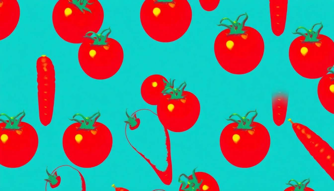 A brightly colored, high-contrast silkscreen print of a fresh carrot repeated in a tight grid pattern, conceptually representing the vibrant produce and artisanal goods available at the Dane County Farmers' Market.