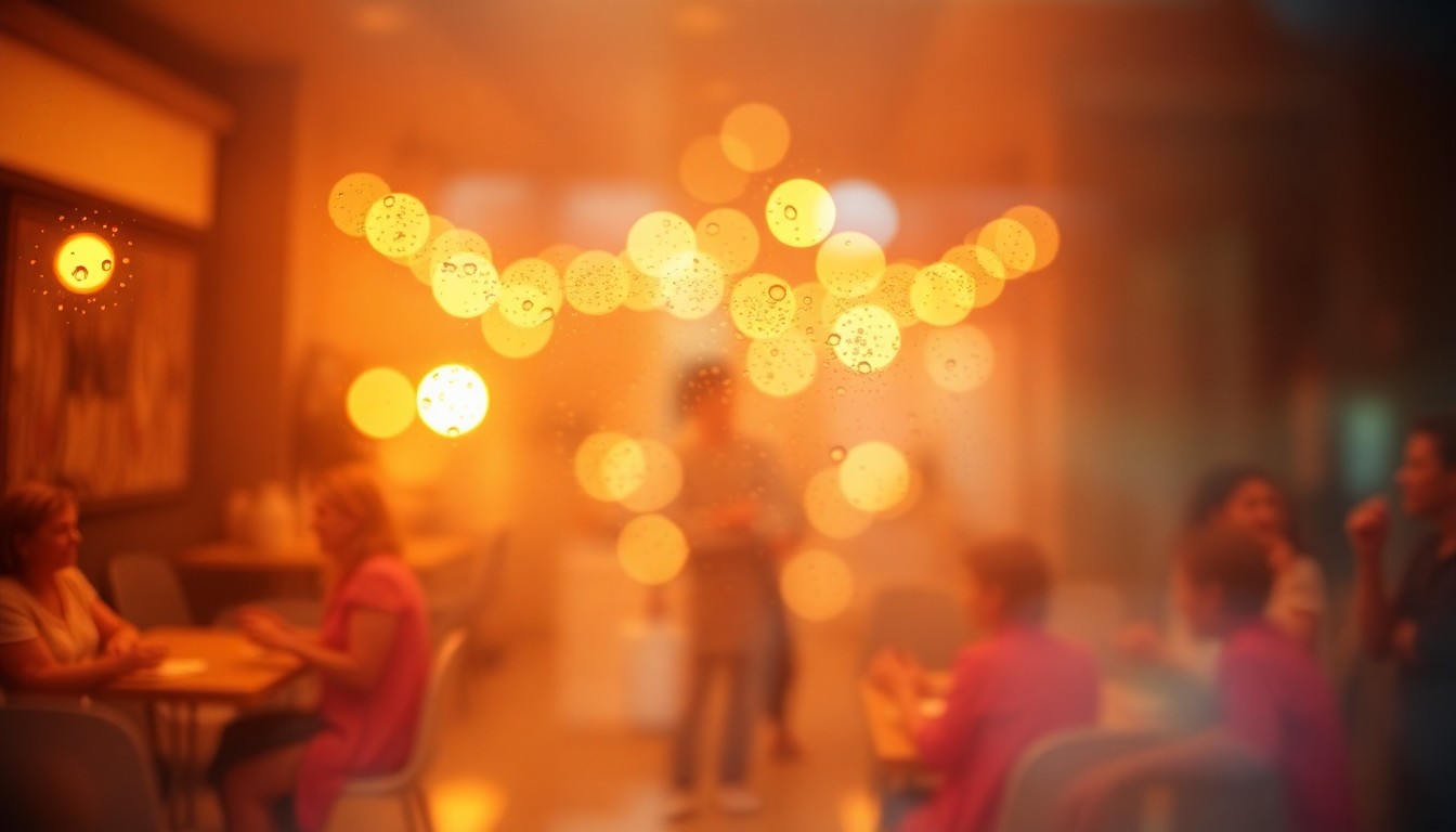 An abstract, impressionistic photograph featuring blurred shapes and muted tones that evoke the festive energy of Easter egg hunts, religious services, and family gatherings in Grant County.