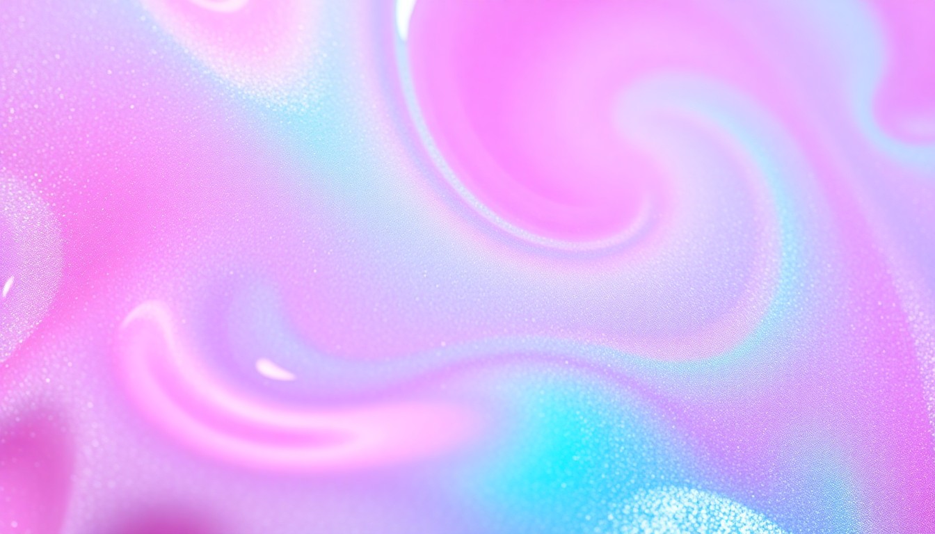 An extreme close-up photograph of a swirling, iridescent texture of spilled pink, blue, and yellow Unicorn Frappuccino drink, capturing the vibrant colors, glittery sheen, and luxurious creaminess of the limited-edition beverage.