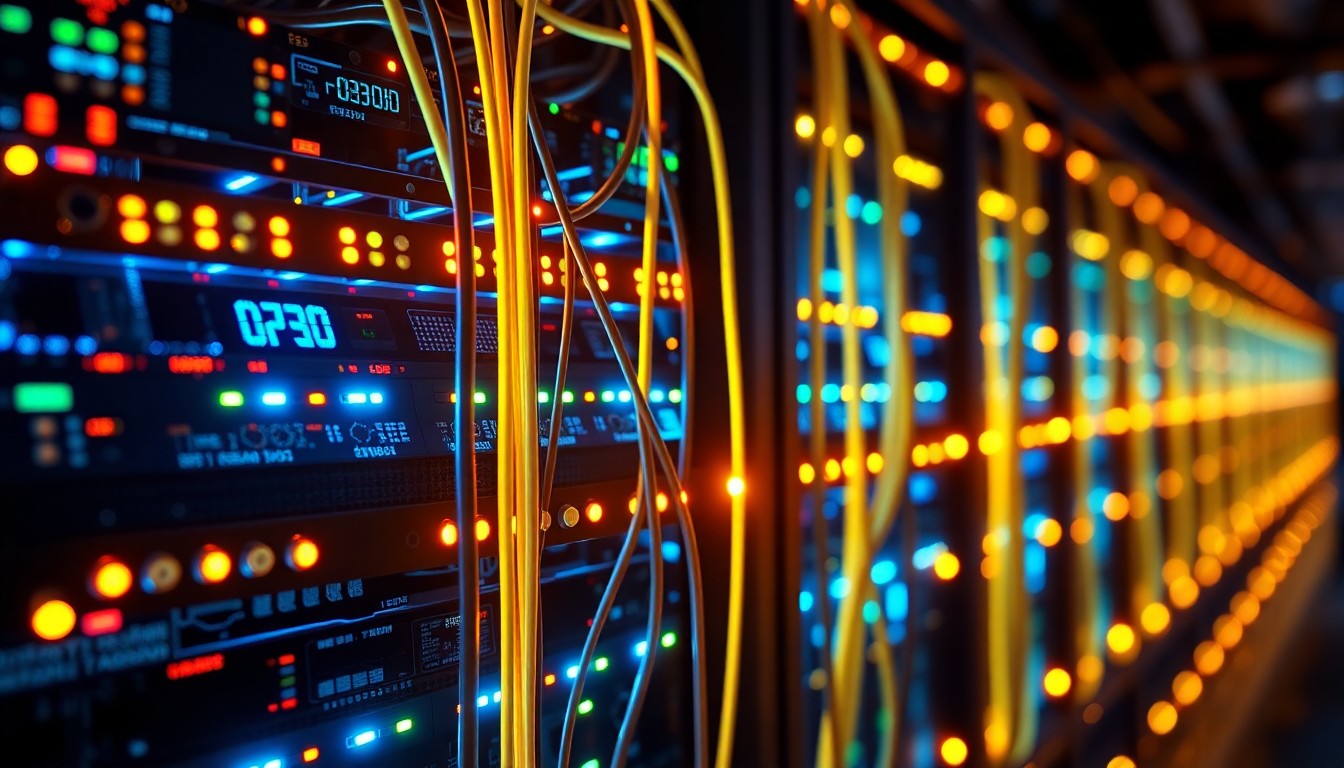 A glowing, 3D macro illustration of a data server rack with illuminated cables and circuit boards, representing the digital infrastructure that powers Sage Bushstone's data engineering work.