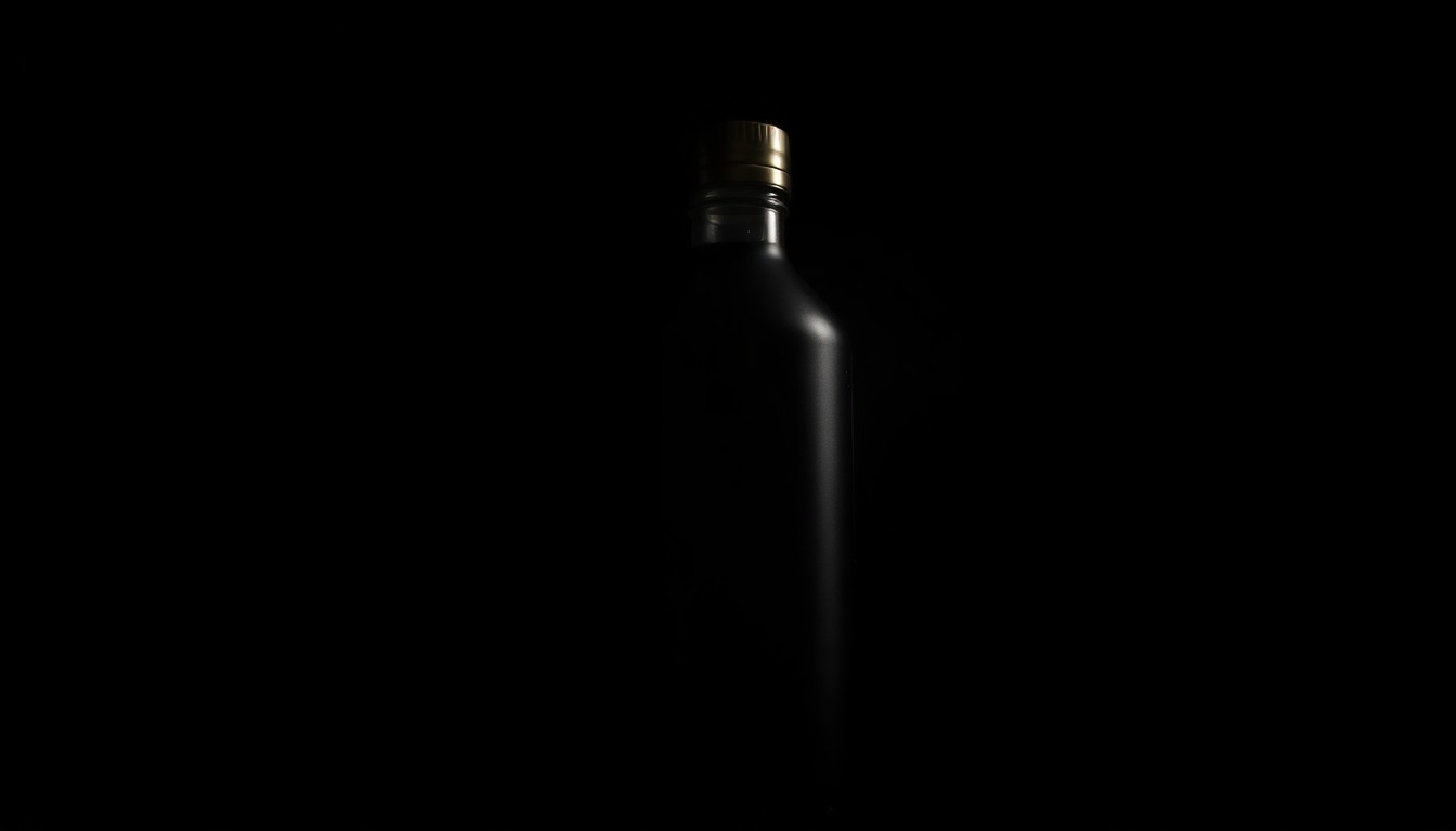 An extreme close-up photograph of a metal water bottle against a pitch-black background, lit by a harsh, direct camera flash, conceptually representing the weapon used in a tragic school incident.