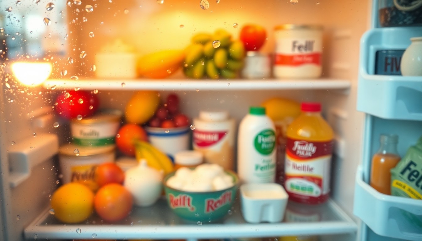 An extremely blurred, dreamlike photograph composed of soft, warm-toned shapes and colors representing the various contents of a refrigerator, conceptually illustrating the changing household dynamics of an 'empty nester' couple.