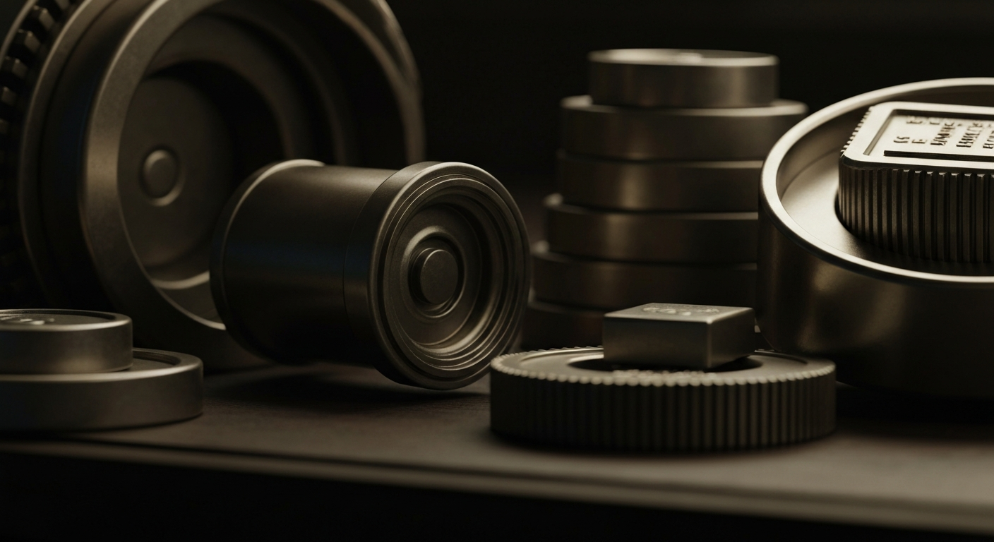 An extreme close-up of complex financial machinery and equipment, conveying a sense of institutional power and stored wealth without using literal currency or charts.