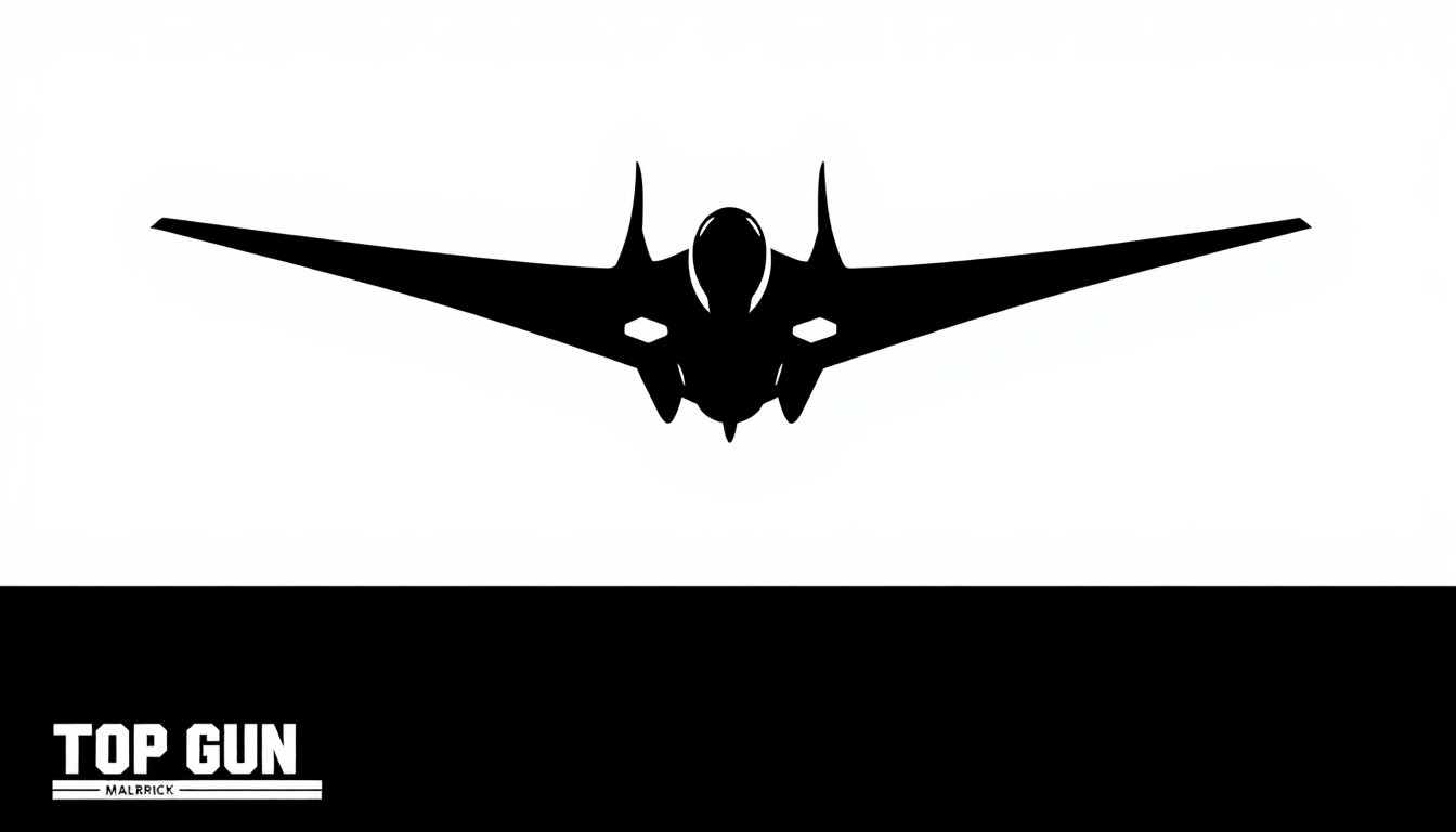 A dramatic black and white silhouette of the futuristic Darkstar aircraft, its angular wings and sleek body rendered in bold, graphic shapes that capture the innovative design of this fictional jet.