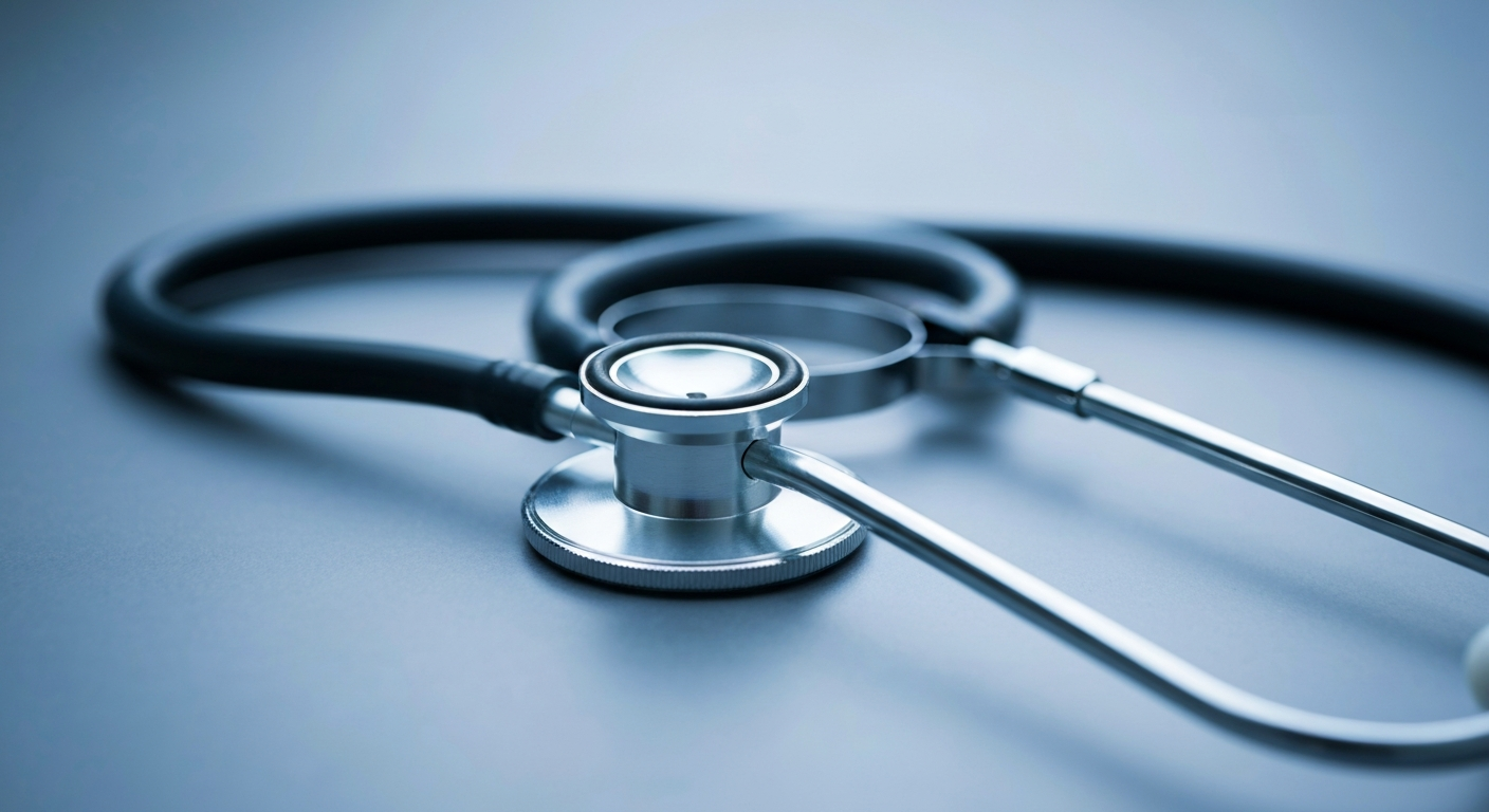 A translucent, ghostly X-ray photograph revealing the internal structures of a stethoscope, conceptually representing the complexities and tensions within the healthcare system.