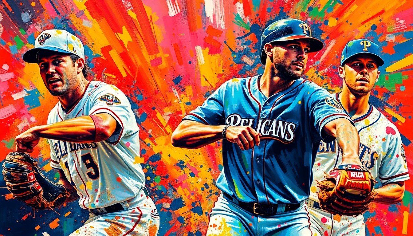 An abstract, expressionist painting in vibrant neon colors, capturing the dynamic motion and raw athleticism of a baseball game, with players' forms dissolving into bold, gestural brushstrokes.