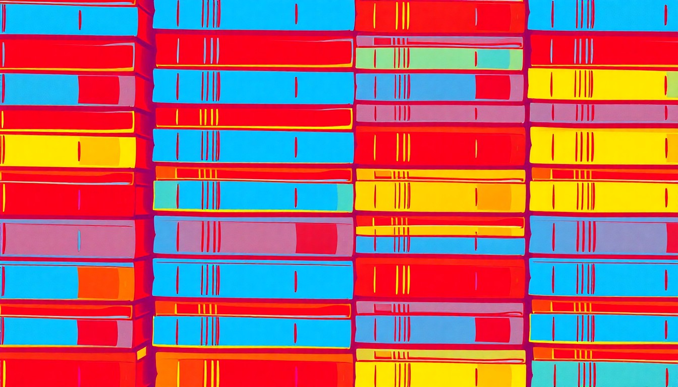 A bold, graphic illustration featuring a repeating pattern of colorful children's books, conceptually representing the state's efforts to improve third-grade reading proficiency.