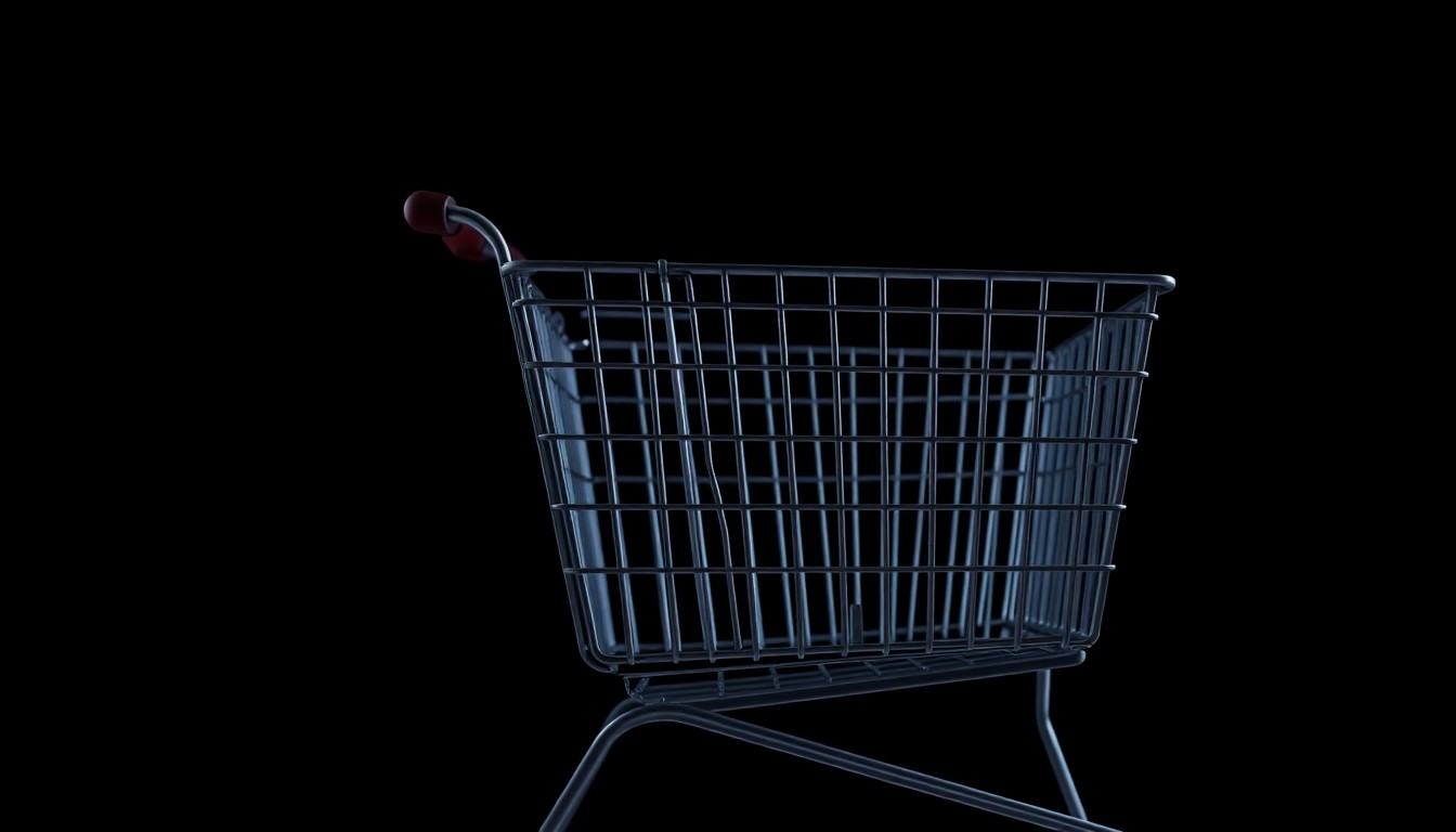 An extreme close-up photograph of a Walmart shopping cart wheel against a pitch-black background, lit by a harsh, direct camera flash, conceptually illustrating the sudden and unexplained closure of a retail store.