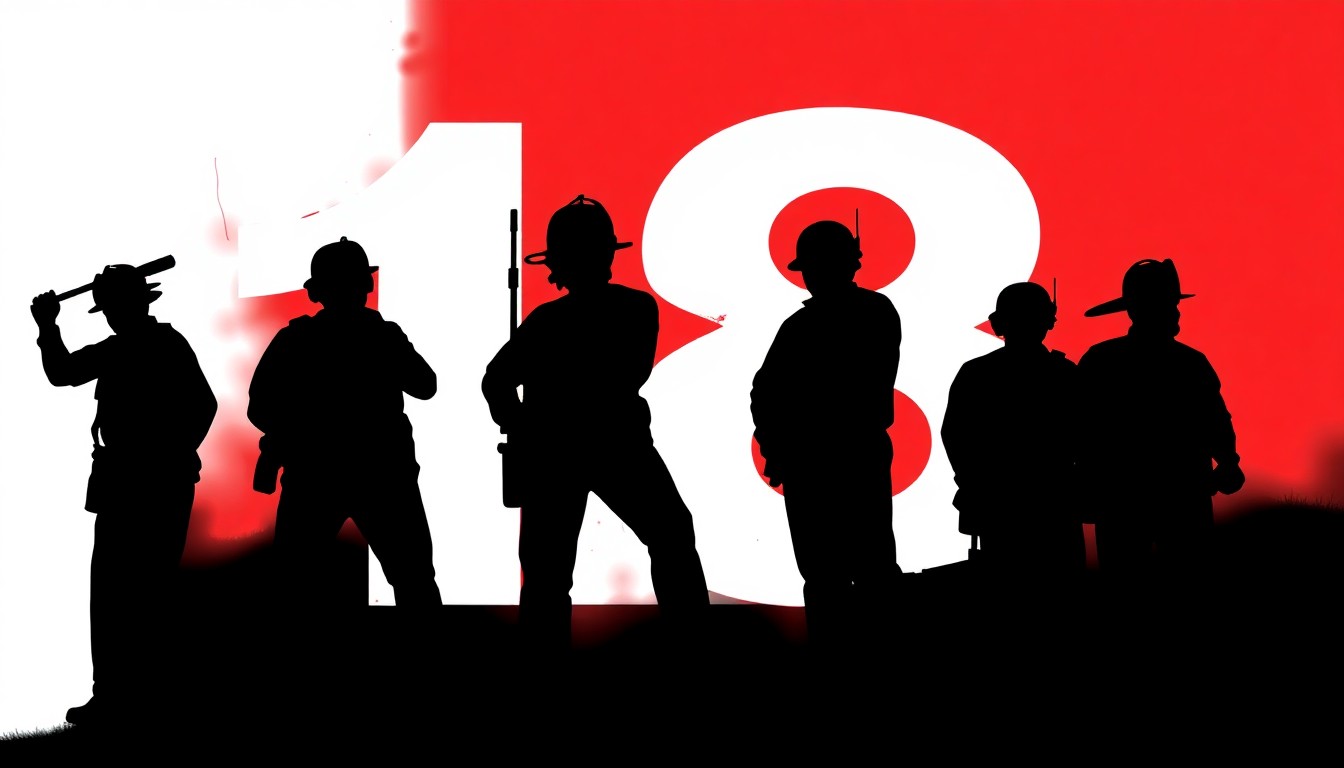 An abstract illustration featuring sharp, geometric black silhouettes against a high-contrast red and white background, conceptually representing the scrutiny faced by the 118 fire department.
