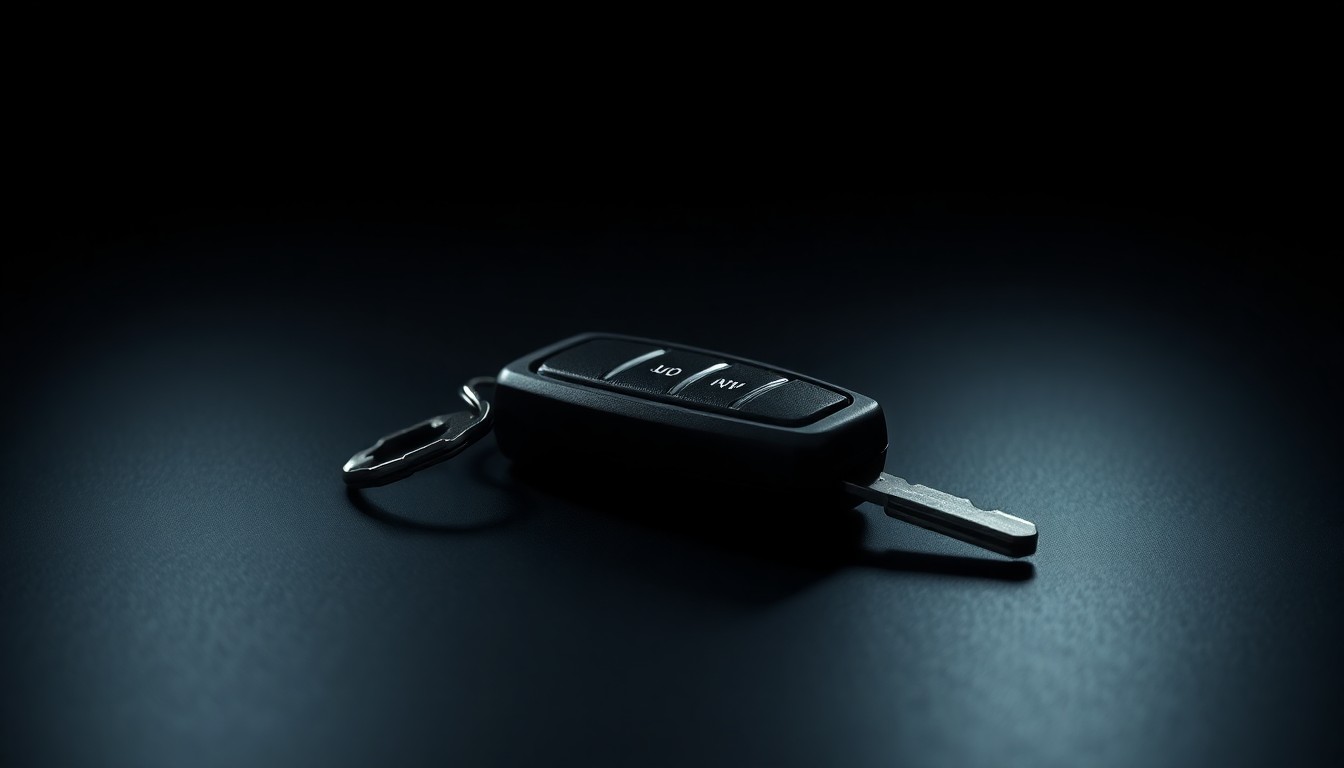 An extreme close-up photograph of a lone car key on a dark surface, lit by a harsh, direct camera flash, conceptually representing the investigative search for answers in the Brian Shaffer disappearance case.
