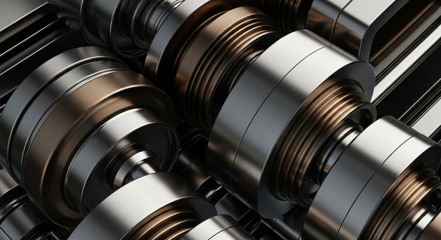 An extreme close-up of intricate, interlocking metal gears and mechanisms, conveying a sense of the complex financial infrastructure that powers a regional bank like Unity Bancorp.